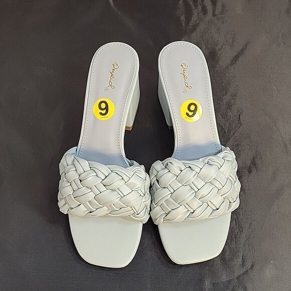 BRAND NEW QUPID CHUNCKY WOVEN HEEL SQUARE TOE HEEL SLIP-ON WOMEN"S SANDAL - Picture 4 of 15